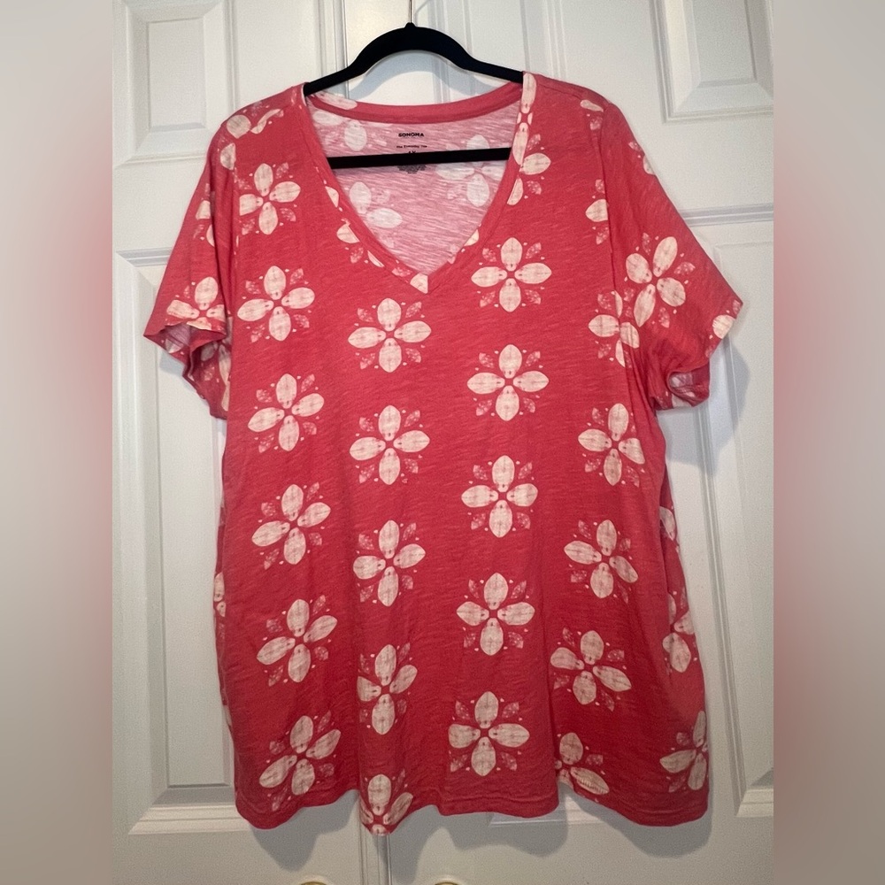 Sonoma Pink Flower Print Short Sleeve T-Shirt EUC 1X